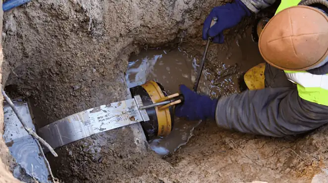 Technician performing underground drainage repair for foundation protection and gutter systems in Indianapolis, IN